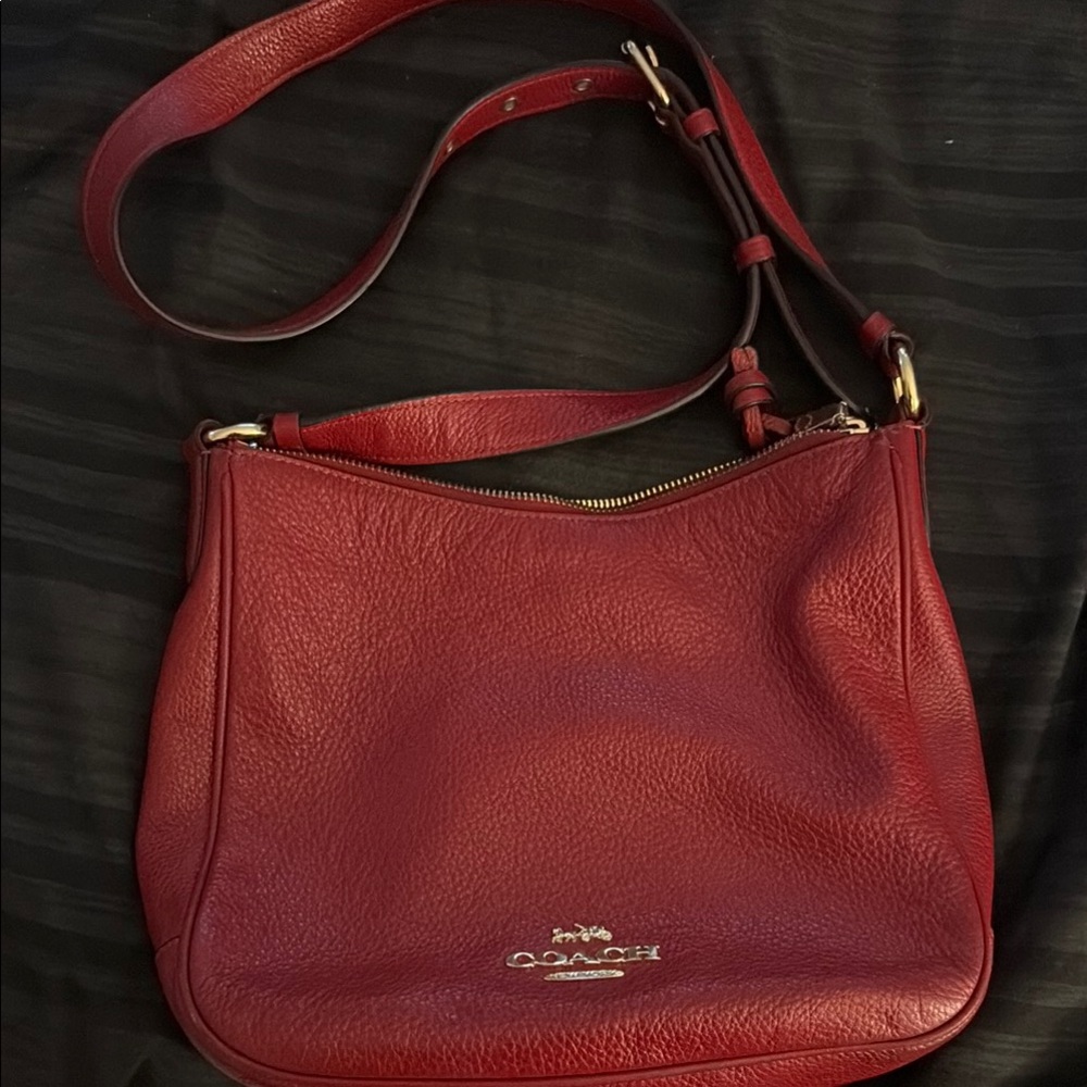 Coach Red Pebbled Leather Shoulder Bag with Gold Hardware